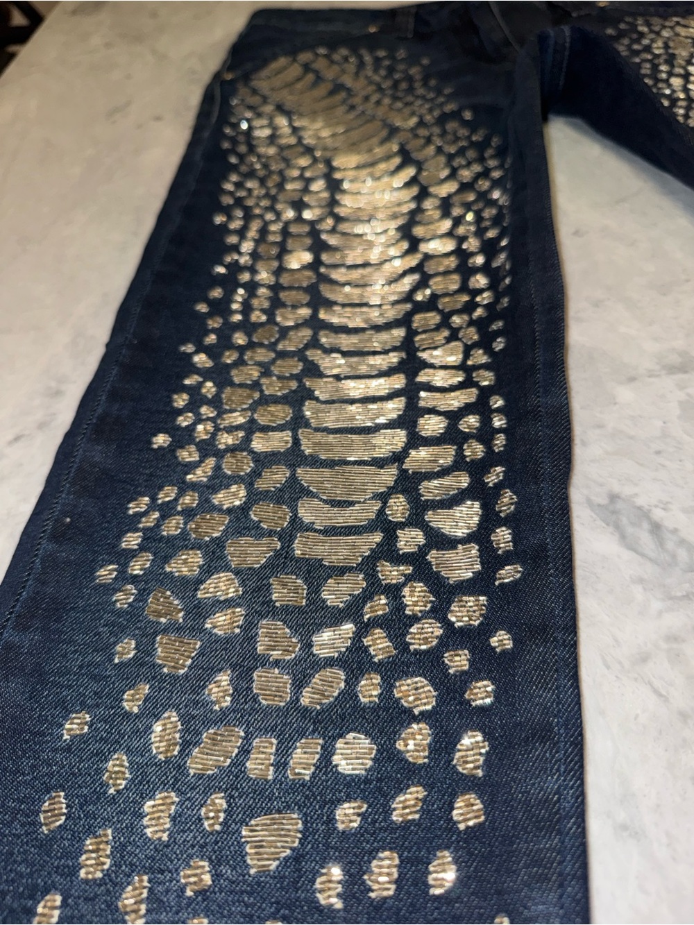 Roberto Cavalli Vintage Gold Beaded Snake Print Jeans - Picture 3 of 11